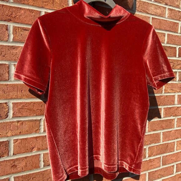 Madewell Velvet Mockneck Tee - Burnished Rust/Orange - NWOT - XS - Picture 3 of 14